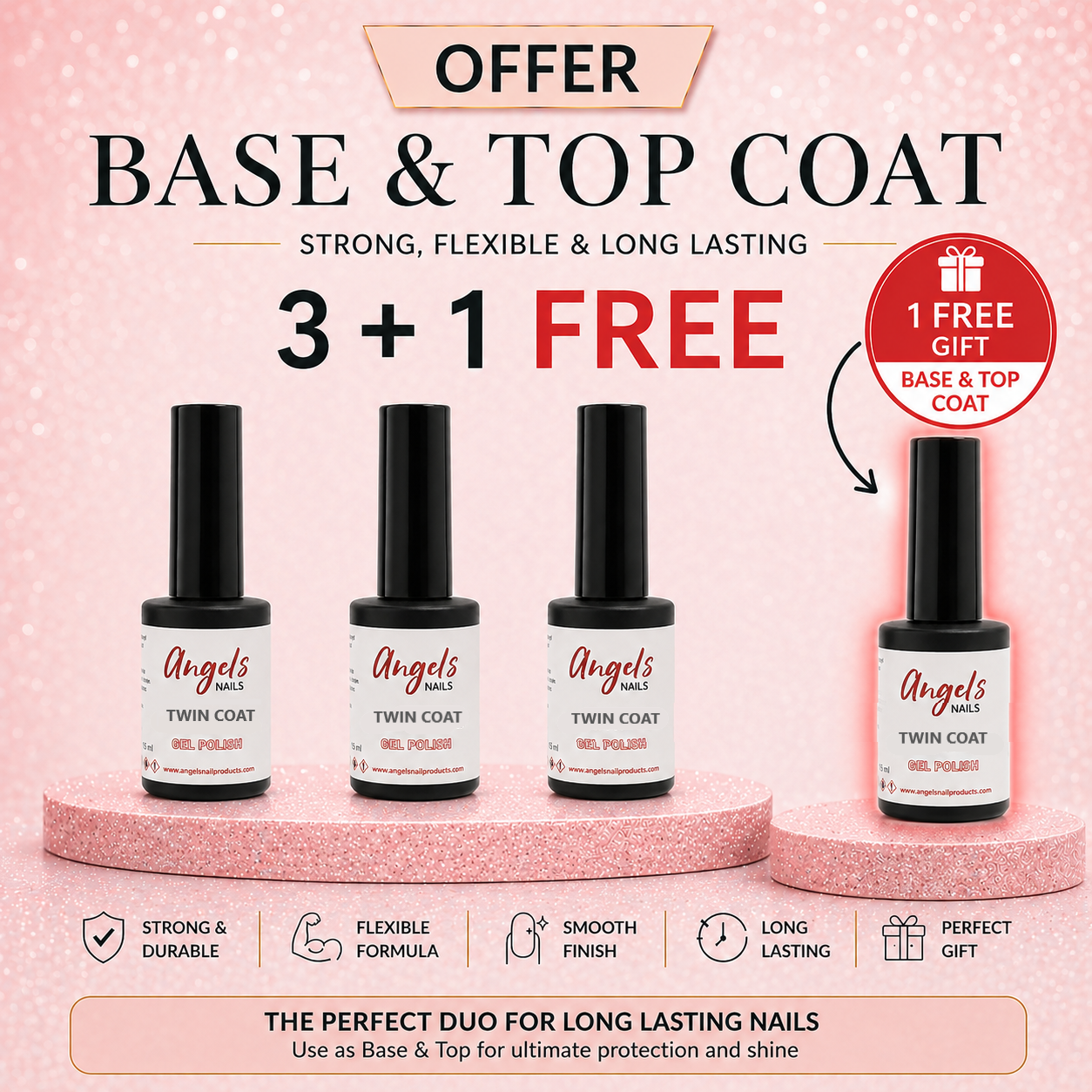 3+1 Free Twin Coat Gel Base & Top 15ml – Clear Offer Twin Coat Base & Top